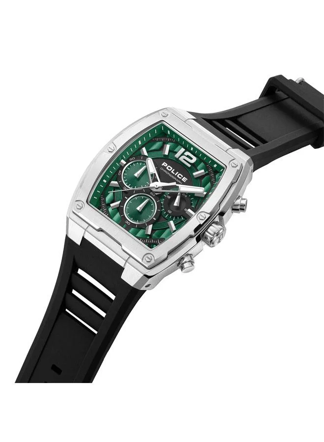 POLICE Creed Green Dial Silicone Strap Chronograph Watch for Men, 42mm